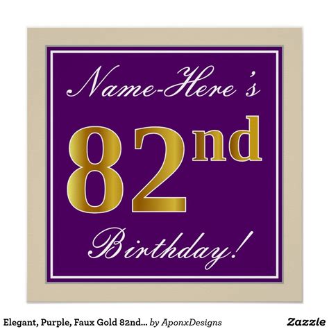 Elegant, Purple, Faux Gold 82nd Birthday + Name Poster | Zazzle.com | 82nd birthday, Birthday ...