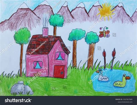 Sunrise Scenery Drawing For Kids