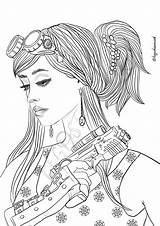 Steampunk Girls Coloring Pages For Adults Sketch Page sketch template