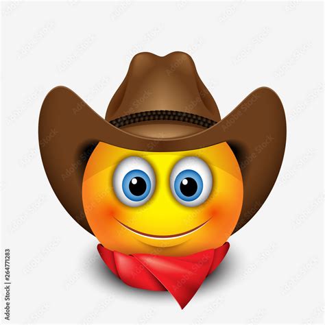 Cute smiling emoticon wearing cowboy hat, emoji Stock Vector | Adobe Stock