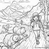 Girl Hiking Coloring Page sketch template