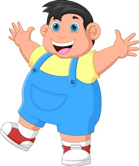 Premium Vector | Cartoon happy fat boy waving