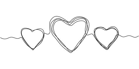 Continuous one line drawing of heart. Symbol of love scribble hand drawn minimalism of three ...