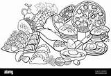 Food Objects And Dishes Group cartoon coloring Page Stock Photo  Alamy sketch template