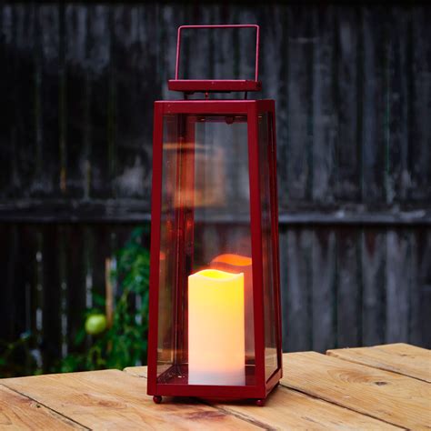 Madaket Red Large Solar Lantern with Candle | Outdoor | Outdoor Decor ...