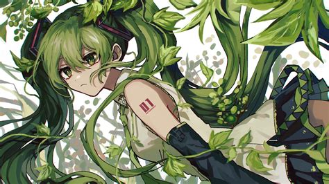 Green Eyes Hair Anime Girl Leaves HD Anime Girl Wallpapers | HD ...