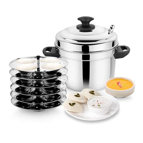 Buy Prabha Stainless Steel Heavy Gauge Bottom Idli Cooker Idli Maker with 6 Plates Set, with ...