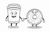 Coffee Cup and Donut coloring Book Vector  Decorative Illustrations sketch template