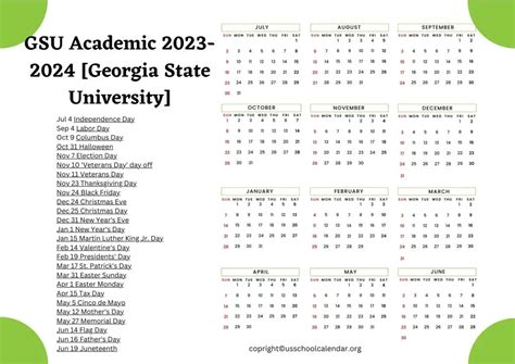 GSU Academic Calendar 2023-2024 [Georgia State University]