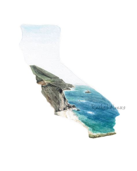 California Art PRINT California State Art Wanderlust Gift for Traveler ...