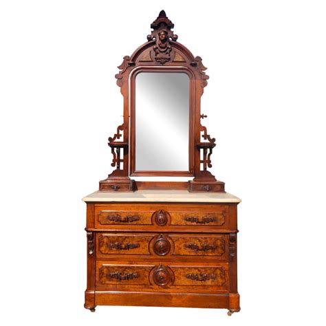 Antique Eastlake Victorian Heavily Carved Walnut Mirrored Dresser with Marble Top - Scranton ...