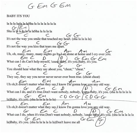 Baby It's You (The Beatles) Guitar Chord Chart | Lyrics and chords, Beatles guitar, Guitar chords