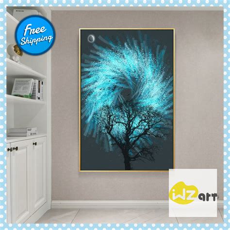 Framed Wall Art Modern Geometric Abstract Blue Black Tree | Etsy in ...