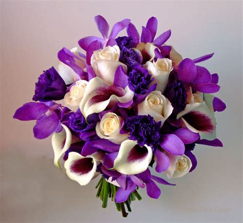 purple and ivory cream white wedding flower bridal party bouquet