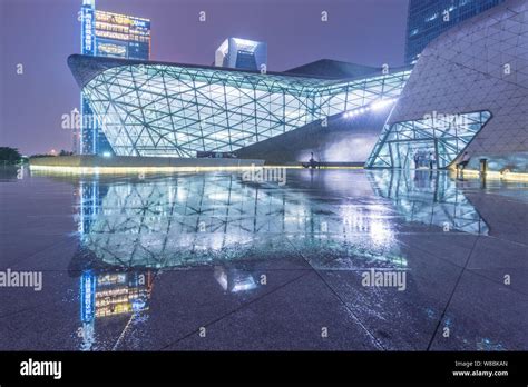 Night view of the Guangzhou Opera House designed by Iraqi-British ...