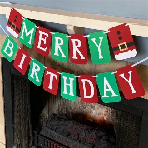 Merry Birthday Banner Christmas Birthday Decorations - Etsy