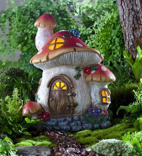 Solar Miniature Fairy Garden Mushroom Cottage in Garden Sculptures | Fairy garden mushrooms ...