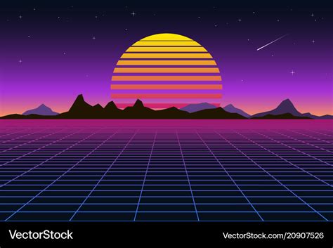 Retro background futuristic landscape 1980s style Vector Image