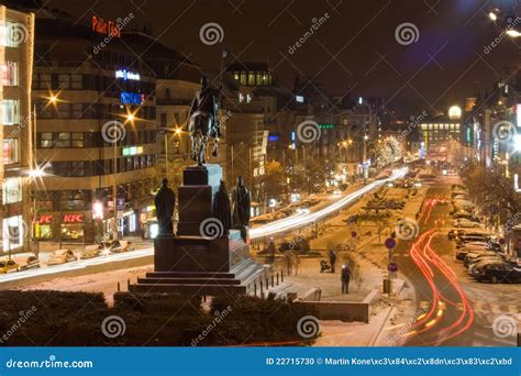 Wenceslas Square at night editorial image. Image of horse - 22715730