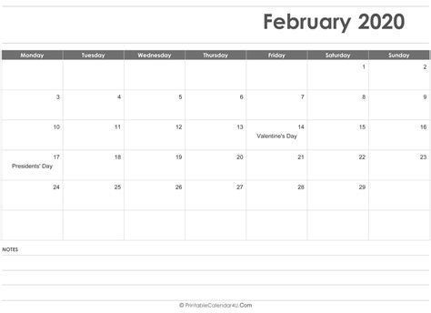 February 2020 Calendar Templates