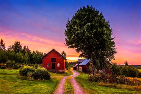 Sunset trees road home landscape rustic farm house wallpaper | 4196x2792 | 356874 | WallpaperUP ...