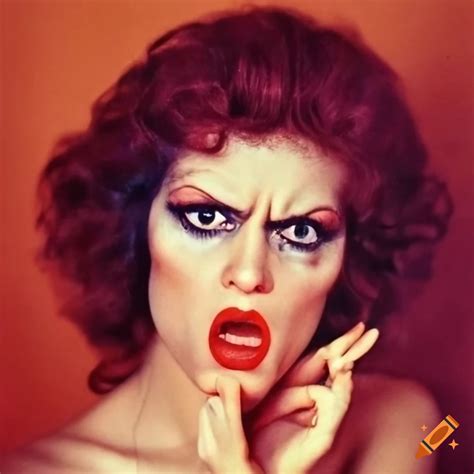 Vintage multicolor photo of a woman with an angry face on Craiyon