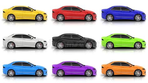 Nine Car in Different Colors Stock Illustration - Illustration of auto ...