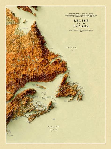 Atlantic Canada Map Canada Relief Map Vintage Map of Missouri Labrador Map Newfoundland Map New ...