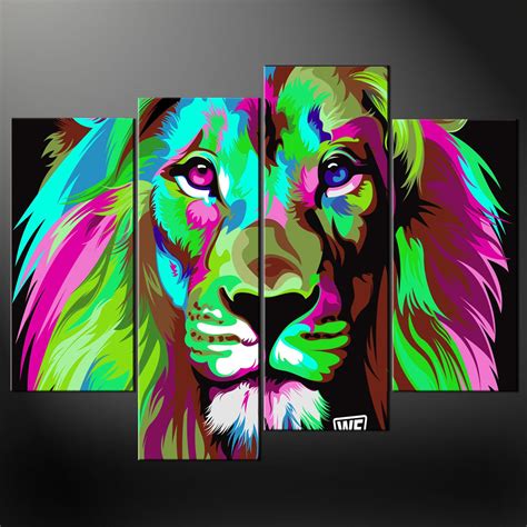 ABSTRACT LION SET OF 4 CANVAS WALL ART PICTURES PRINTS LARGER SIZES AVAILABLE - Canvas Print Art