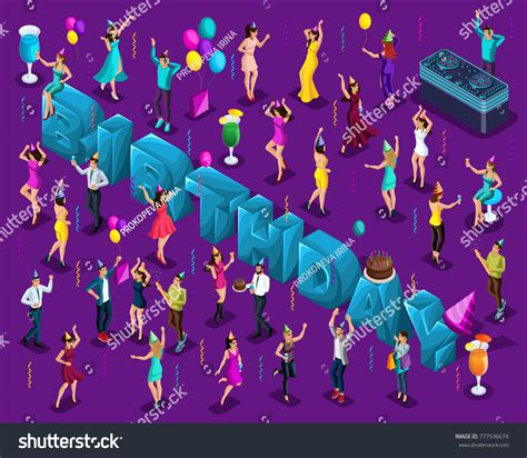 Isometric Celebration Birthday Big Letters Dancing Stock Vector (Royalty Free) 777536674 ...