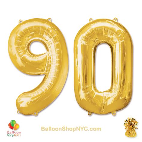 90 Birthday Jumbo Number Foil Balloons Set Gold 40 inch - Balloon Shop NYC