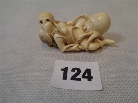 Unusual Meiji Period ‘The Dream of the Fishermans Wife’ Ivory Netsuke finely carved and signed, L