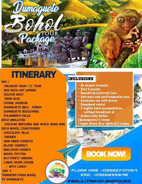 Cebu, Bohol, Siquijor, Dumaguete Budget tour Package/DIY