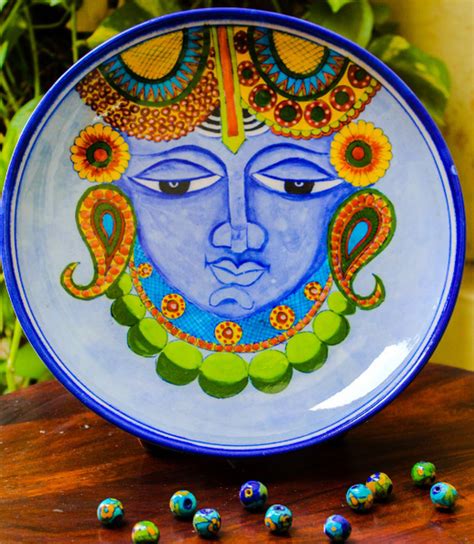 Blue Pottery Handmade Shreenath ji Decorative Wall Hanging Art Piece- 10 Inch