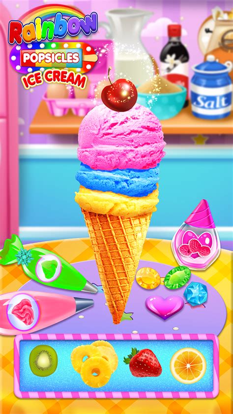 Rainbow Ice Cream Yum - Kids Frozen Summer Desserts & Glitter Popsicles ...