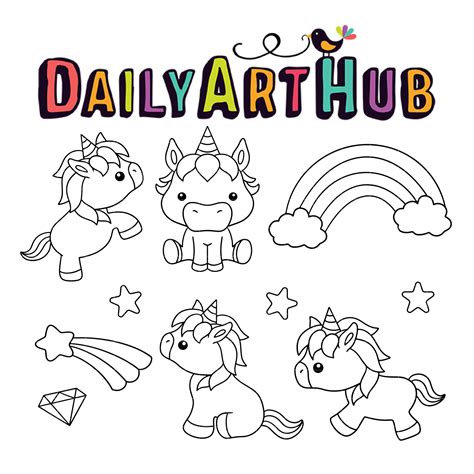 Cute Unicorn Outline Drawing Clip Art Set – Daily Art Hub // Graphics, Alphabets & SVG