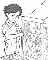 Coloring Book For Children A Girl In Greenhouse With Plants Stock  sketch template