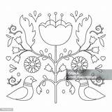 Folk Art Coloring Page Stock Illustration  Download Image Now Floral sketch template