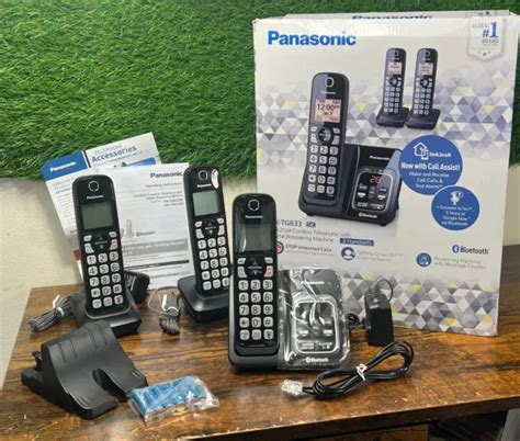 PANASONIC KX-TG833SK BLACK Bluetooth Cordless Phone With Voice Assist 3 Handsets $39.99 - PicClick