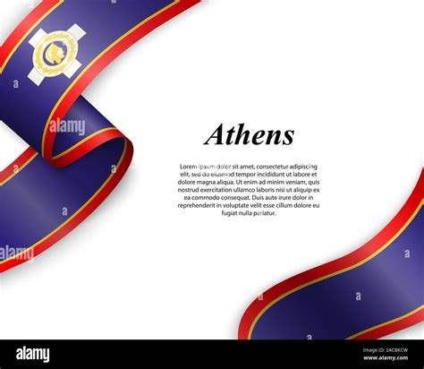 Waving ribbon with flag of Athens City. Template for poster design ...