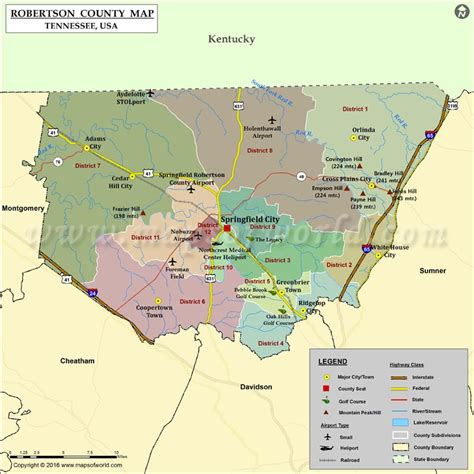 Robertson County Map, TN | Map of Robertson County Tennessee