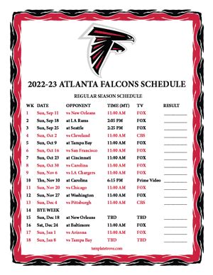 Printable 2022-2023 Atlanta Falcons Schedule
