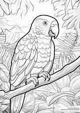 Parrot In The Rainforest Colouring Page  At Minute sketch template