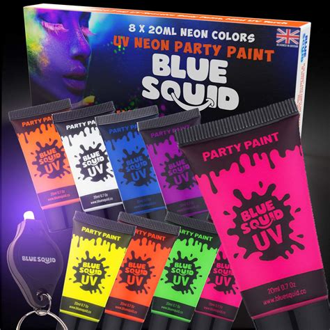 Buy Blue Squid UV Glow in The Dark Face & Body Paint - Set of 8 0.5oz Tubes Black Light Reactive ...