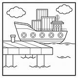 Coloring Sheet Of Cargo ship At Pier 16187657 Vector Art Vecteezy sketch template