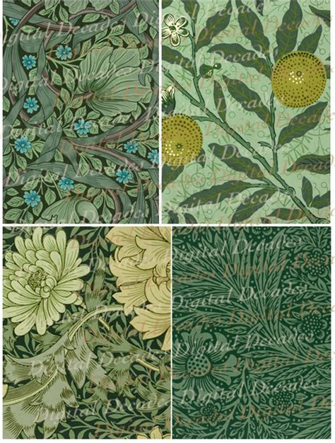 Art Nouveau Floral Greens Wallpaper Backgrounds Set of 4 - Etsy