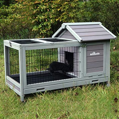 Aivituvin Rabbit Hutch Indoor Bunny Cage Outdoor with Deeper No Leak ...