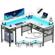 Homieasy L Shaped Desk with Power Outlet and Monitor Stand, 55" Reversible L-Shaped Gaming Desk ...