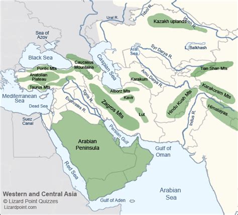 Physical Map Of South West Asia