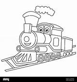 Train Coloring Book For Children Cartoon Steam Train On Railroad  sketch template